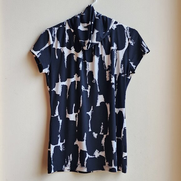 New York & Company Black/White Cap Sleeve Mock Neck Jersey Size XS - Picture 6 of 11